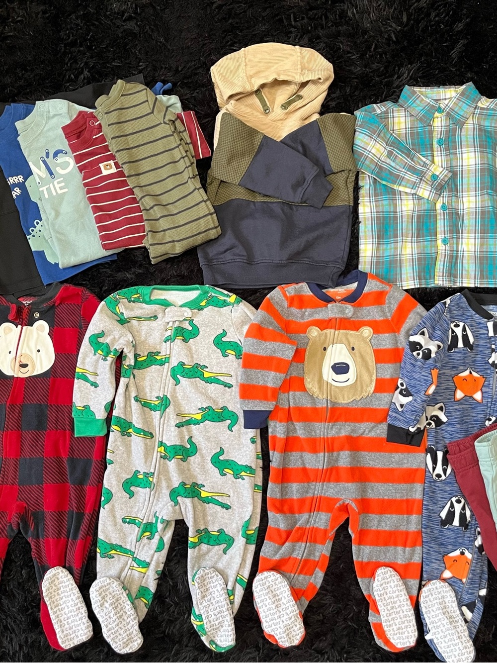 12 Months Bundle Baby Boy PJ’S Tops Bottoms Warm Winter Clothes